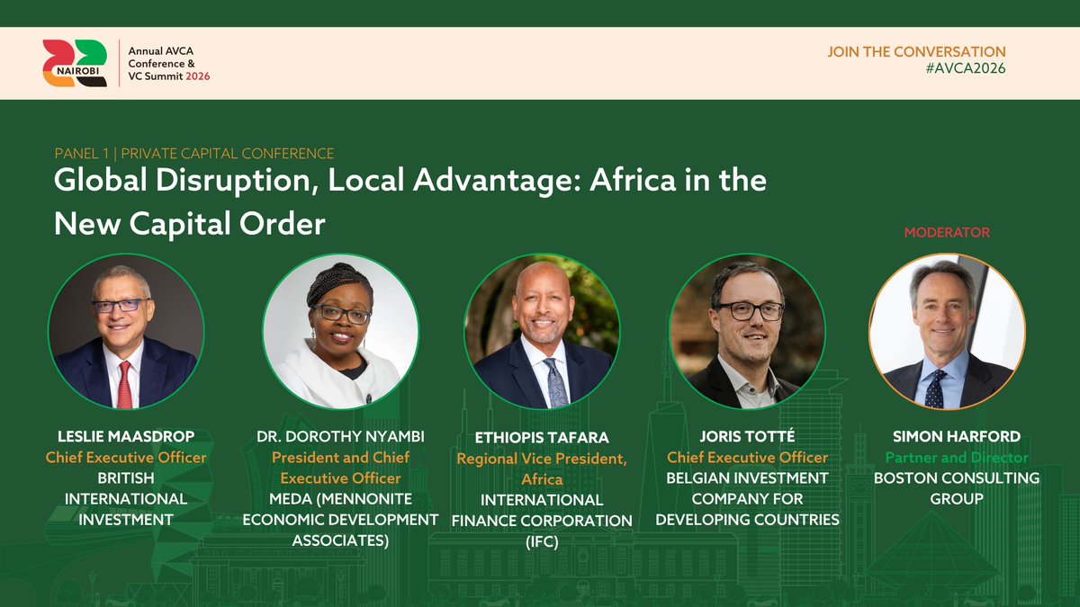 AVCA_Africa's tweet image. 🎙️#AVCA2026 Hot Topic | Global Disruption, Local Advantage: Africa in the New Capital Order

Panellists will debate #LP expectations around #governance, #exits, &amp;amp; #fund structures are shifting, and where African managers are gaining ground.

avcaconference.com/avca-2026-agen…
@BCG
