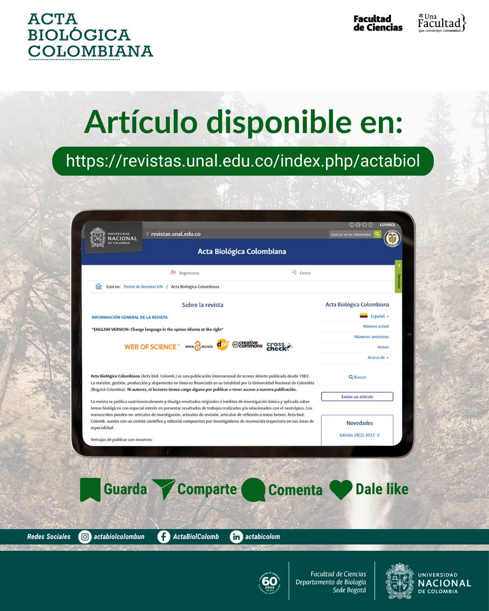 RevistaABC's tweet photo. Se realizó la captura de exuvias pupales en tres temporadas, registrando simultáneamente variables ambientales. Artículo de investigación disponible en: https://t.co/6znARzcz6m
#neotrópico #ActaBiológica #UNAL https://t.co/oAfZaugmY9