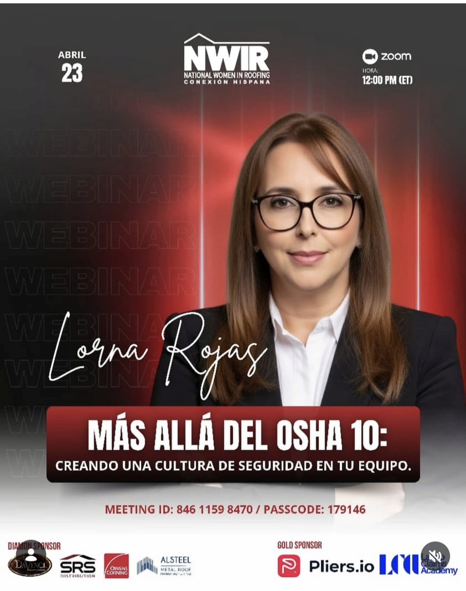 RoofContr's tweet image. TODAY: National Women In Roofing's upcoming Spanish-language webinar, “Beyond OSHA 10: Building a Safety Culture Within Your Team,” takes a closer look at what it really means to move beyond the basics. 
#Roofing #SafetyCulture #ConstructionSafety #WomenInRoofing