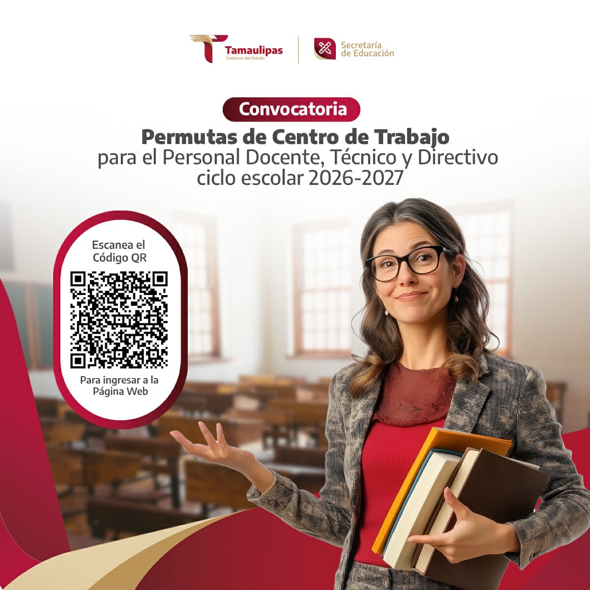 EDUCATAM's tweet image. La #SET a través de la Coordinación del Sistema para la Carrera de las Maestras y los Maestros, convoca al personal con categoría docente, técnico docente y directivo, que decida participar en el Proceso de Permutas de Centro de Trabajo en el ciclo escolar 2026-2027,