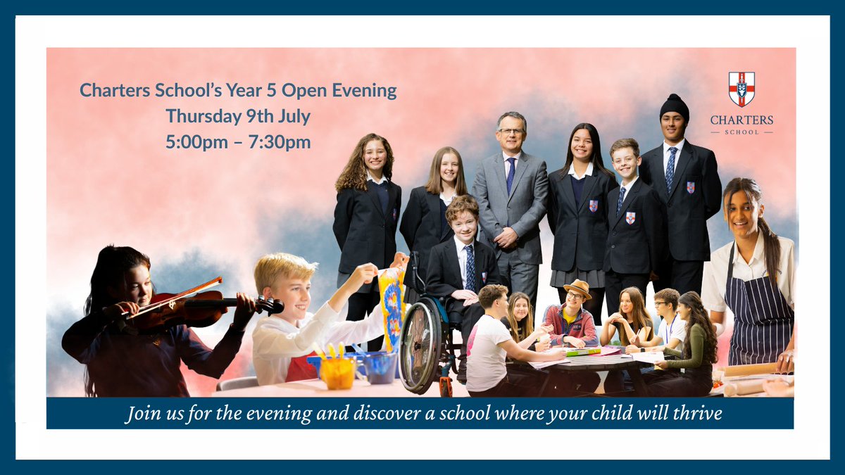 ChartersSchool's tweet image. SAVE THE DATE
We are excited to invite current Year 5 families to our Open Evening
🗓️Thursday 9th July
🕔5-7.30pm
Classrooms will be open during the event &amp;amp; you'll be able to chat with students &amp;amp; staff
Join us to discover how #Unity #Respect #Excellence sit at the heart all we do