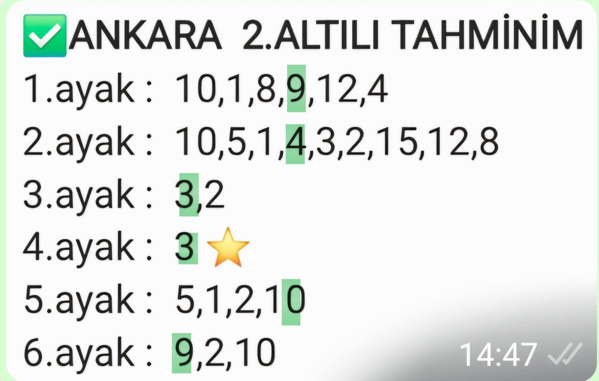 ⭐️ 5.996.62 TL ⭐️
 Veren ANKARA 2.altılı  SON 4OO ALTILI TAHMİNLERİ  üyelerine  hayırlı olsun.🧿