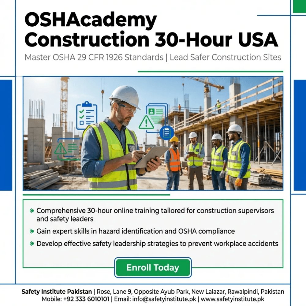 SafetyPakistan's tweet image. OSHAcademy Construction 30-Hour USA — Open for enrolment at Safety Institute Pakistan. 30 Hour. #OSHAcademy #Construction #30Hour #USA #VocationalTraining #Diplomas #Pakistan #SouthAsia