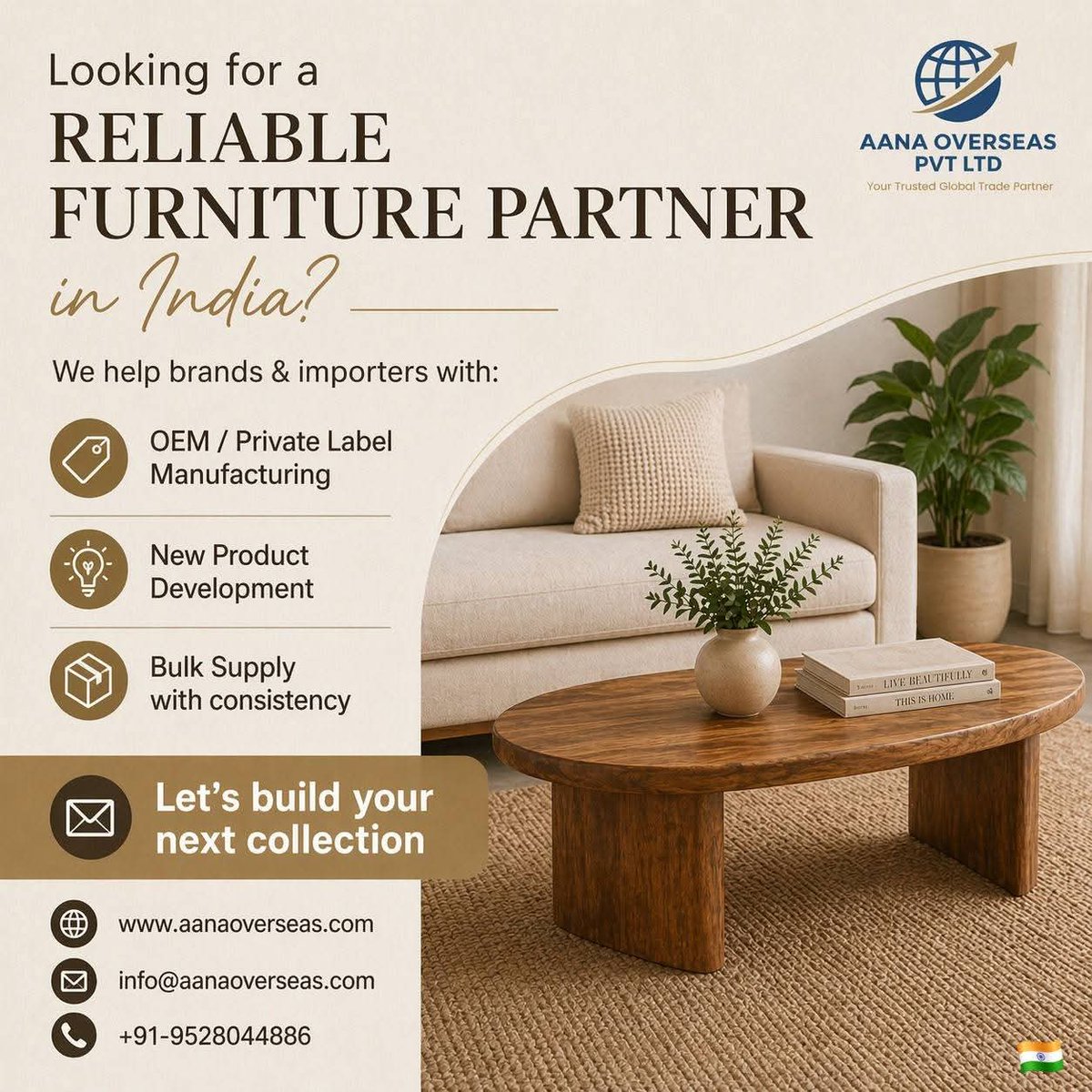 aanaoverseas's tweet image. Premium Solid Mango Wood Coffee Table Collection 🌿
✔ Modern designs
✔ Durable &amp;amp; export-ready
✔ Bulk supply + customization
Ideal for retailers &amp;amp; importers.
📩 Let’s collaborate
#FurnitureDesign #MangoWood #B2BExport #MadeInIndia #AanaOverseas