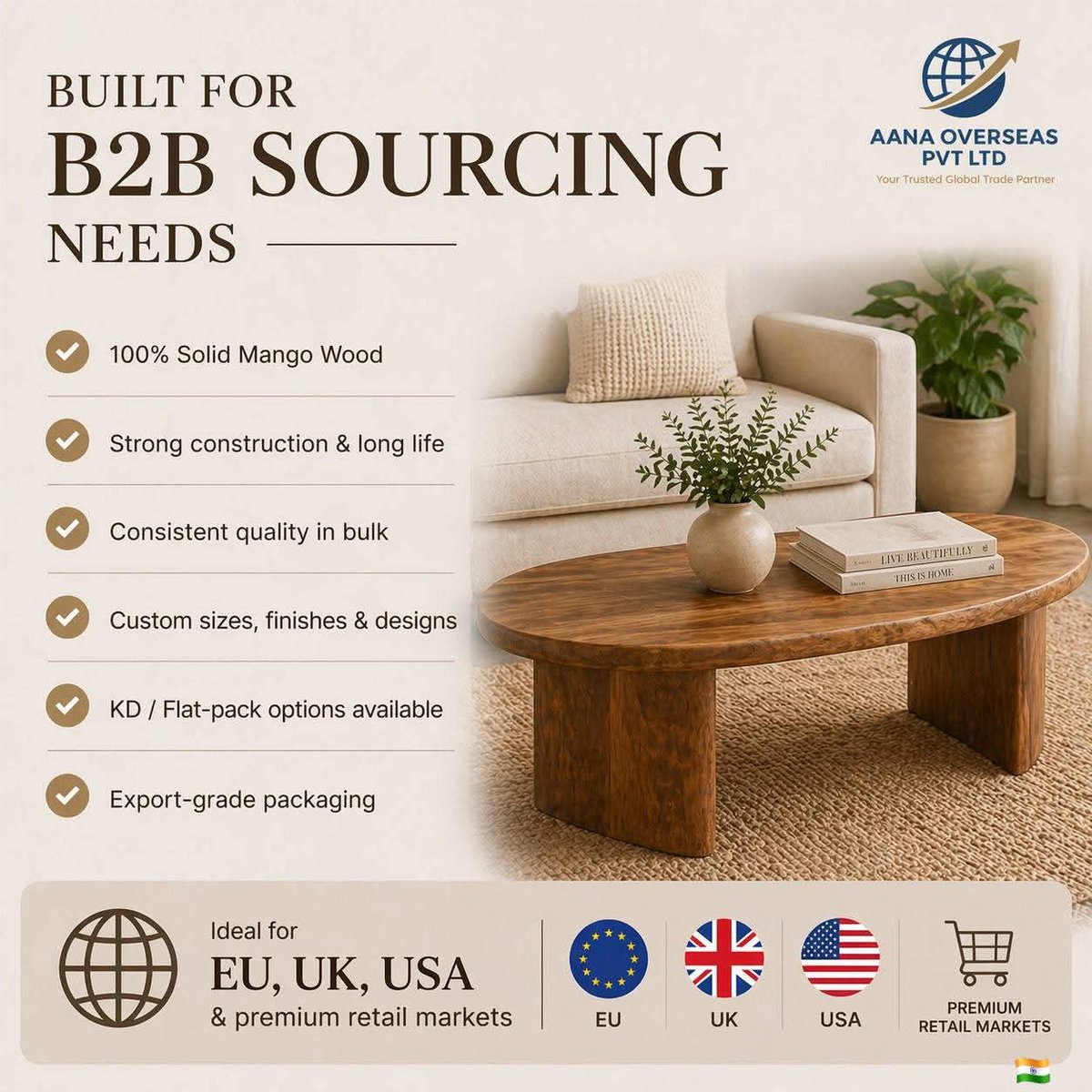 aanaoverseas's tweet image. Premium Solid Mango Wood Coffee Table Collection 🌿
✔ Modern designs
✔ Durable &amp;amp; export-ready
✔ Bulk supply + customization
Ideal for retailers &amp;amp; importers.
📩 Let’s collaborate
#FurnitureDesign #MangoWood #B2BExport #MadeInIndia #AanaOverseas