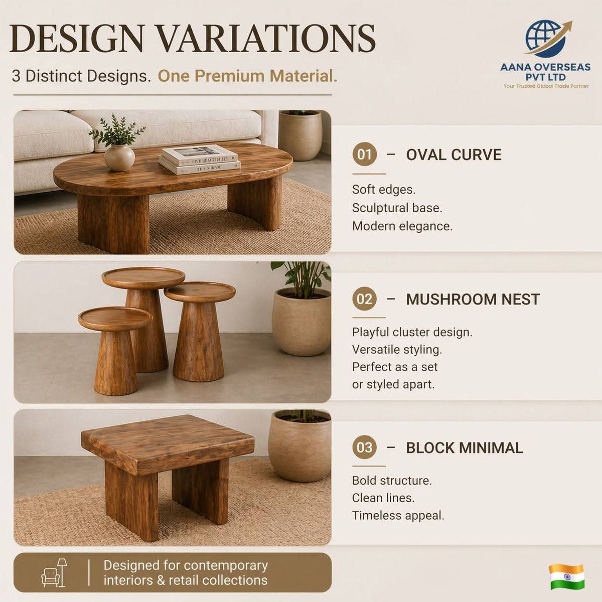 aanaoverseas's tweet image. Premium Solid Mango Wood Coffee Table Collection 🌿
✔ Modern designs
✔ Durable &amp;amp; export-ready
✔ Bulk supply + customization
Ideal for retailers &amp;amp; importers.
📩 Let’s collaborate
#FurnitureDesign #MangoWood #B2BExport #MadeInIndia #AanaOverseas