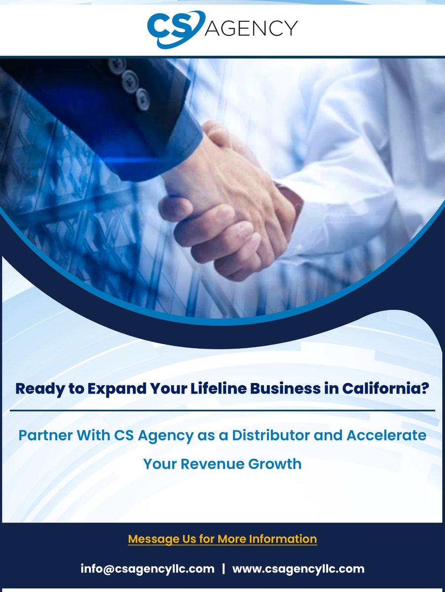 CSAgencyLLC's tweet photo. Grow your company by partnering with CS Agency as a Lifeline distributor. The CS Agency Leadership team is helping sales and marketing organizations grow. You can also earn the highest payouts in the industry with CS Agency – https://t.co/3voQFCDCqD

#California #CSAgencyLLC https://t.co/OacrMIC3Bd