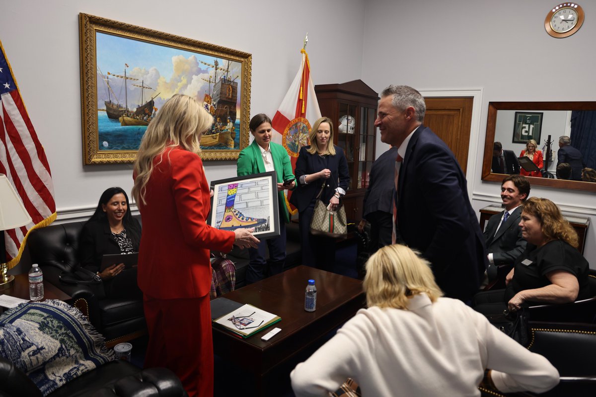 RepLaurelLee's tweet photo. I had a great meeting with the Hillsborough County School Board to discuss important legislative priorities for our schools and other issues impacting students, families, and educators across FL-15. I am especially grateful to have received a beautiful piece of artwork from one of our students in the district to display in my office.