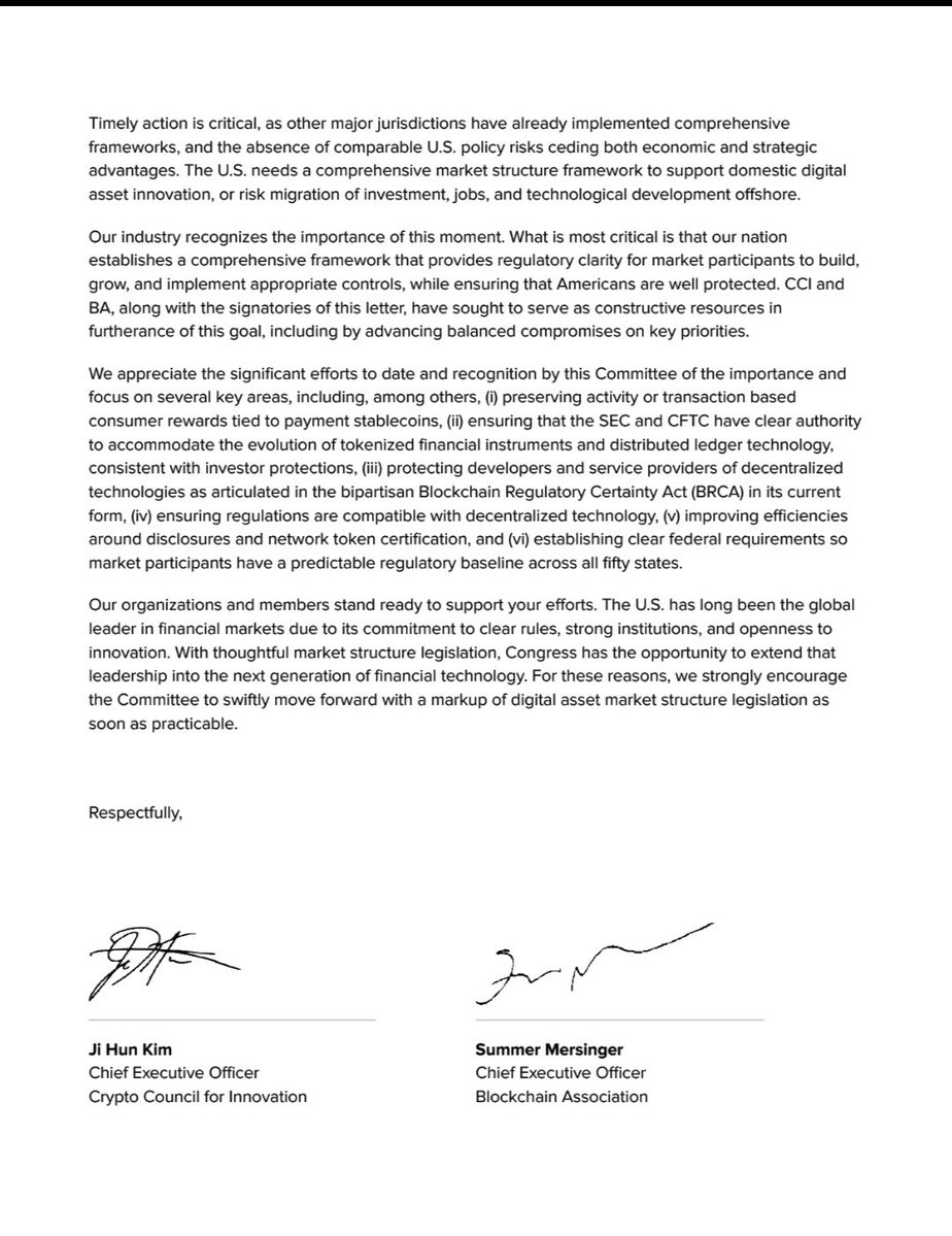 Crypto_Queenie's tweet image. 🚨Blockchain Association and Crypto Council for Innovation CLARITY ACT

🔸With over 120 signatories including #Coinbase, #Ripple, a16z crypto, #Circle, and #Solana entities, sent a letter urging Senate Banking Committee Chairman Tim Scott to hold a markup on the CLARITY Act.