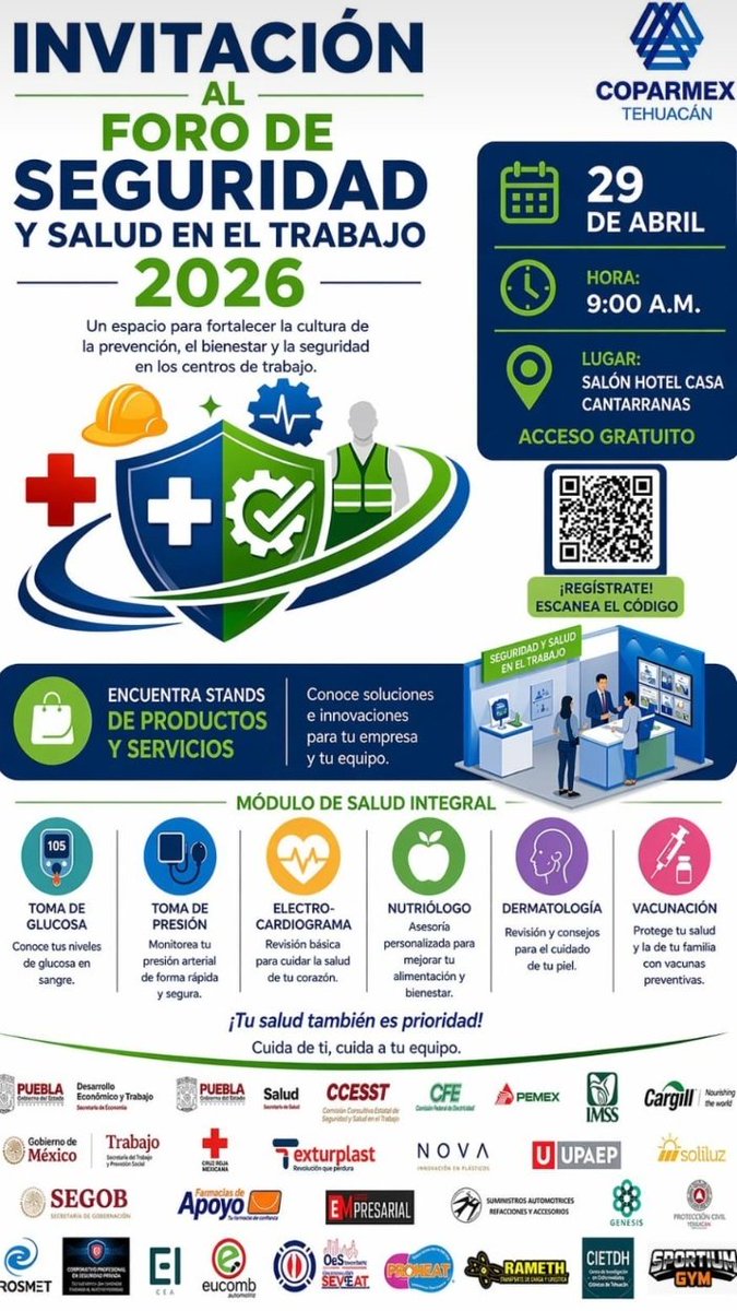 🚧💙 Seguridad, salud y prevención en un solo lugar.
Foro 2026 con stands, servicios médicos y expertos.
📅 29 de abril
🎟️ Acceso gratuito
📲 Regístrate vía QR