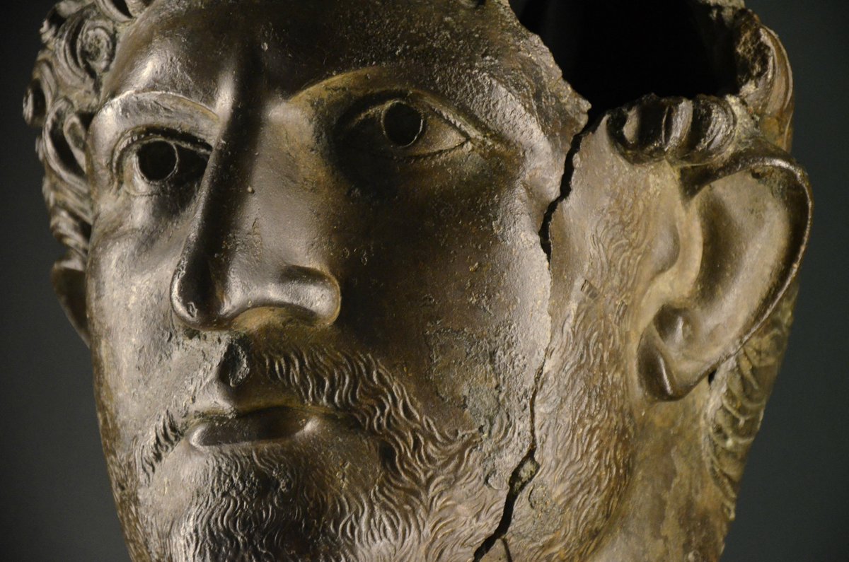 #PortraitThursday - The bronze head of Hadrian, discovered in the River Thames, is one of the most striking surviving Roman sculptures in Britain. Discovered in 1834 near London Bridge, this head is believed to have originally belonged to an over-life-size statue of the emperor