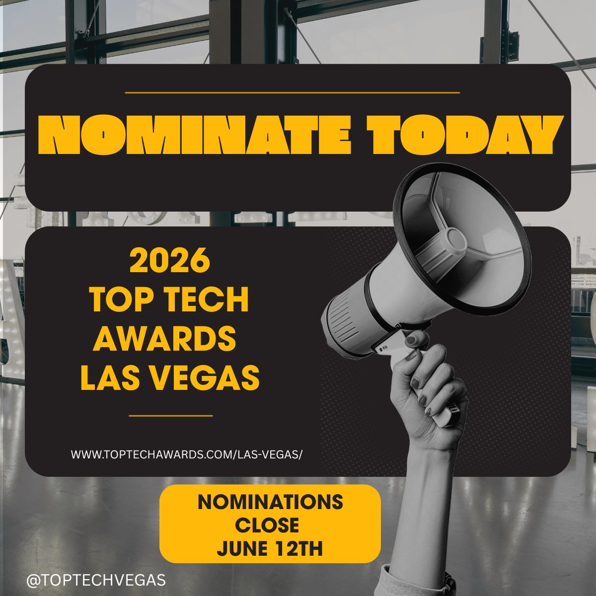 TopTechVegas's tweet photo. ✨ Las Vegas — recognize the innovators shaping tech 
Know a leader making real impact? Now’s the time.

2026 Top Tech Awards nominations are OPEN

 ⏳Deadline: June 12
Nominate now 👇
https://t.co/DWu9TossxN

#TopTechVegas #TTAVegas #Innovation https://t.co/Hj3z3nPaxU