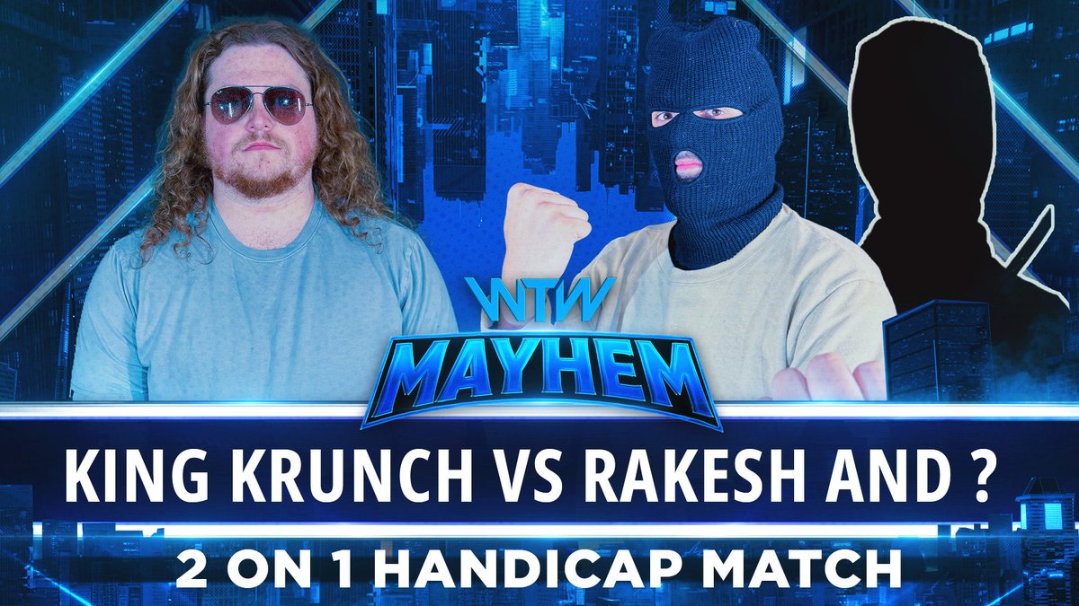 WTWBYW's tweet photo. Tonight’s lineup for Mayhem 11!

Chambers and Krunch face to face before GameOver!

Jetpack responds to RELLIK

Juggernaut addresses Ace Armbruster 

Krunch vs Rakesh and a Mystery Partner!

Tonight at 7PM on the WTW YouTube channel https://t.co/atY8WQ8Mgl