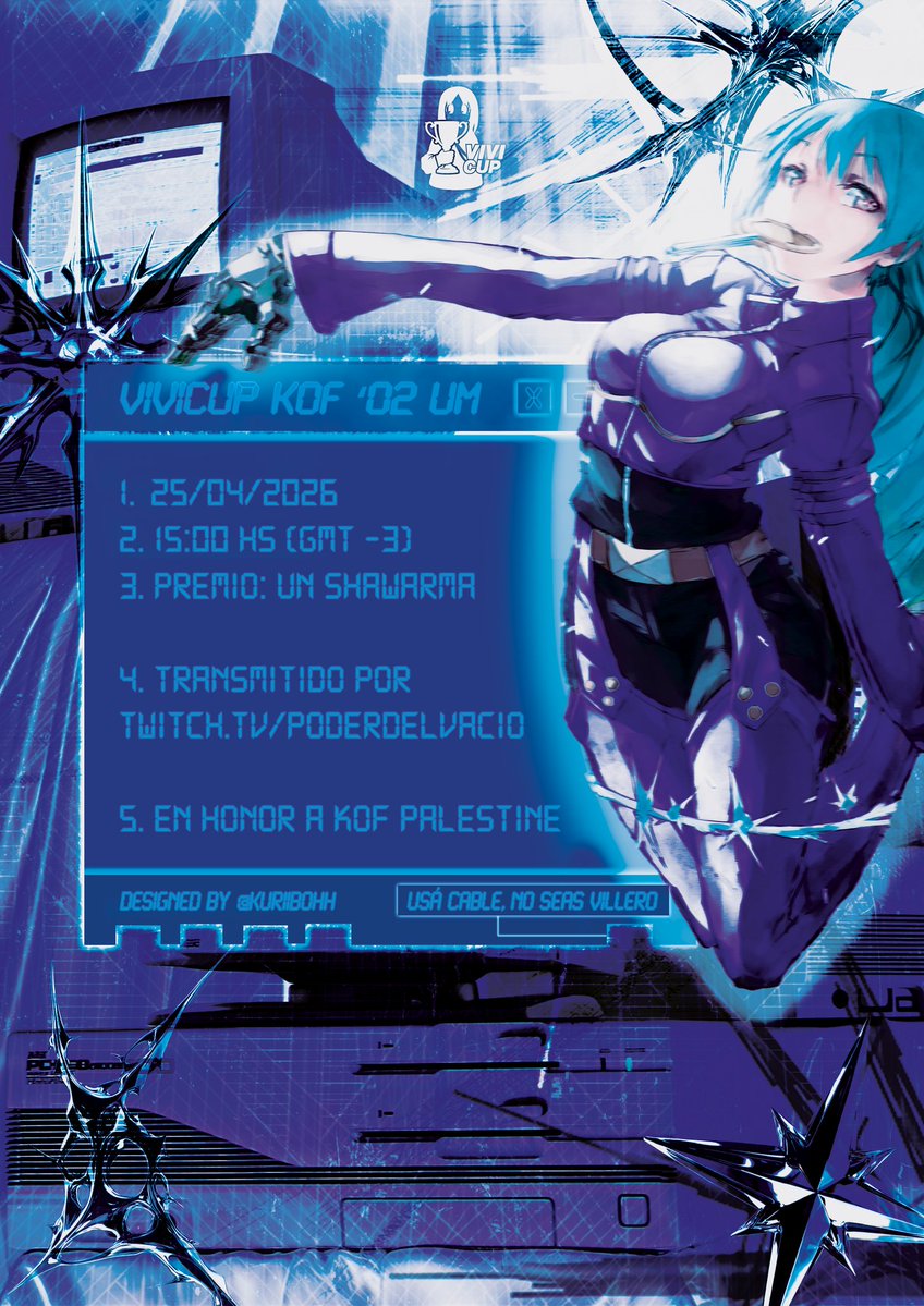 Es mí deber informarles a mis oomfs que el sábado tenemos una nueva vivicup! en esta edición, de kof 2002 UM.

Están todos mis oomfs invitados a participar, ya sea jugando o en su defecto apoyando viendo al stream