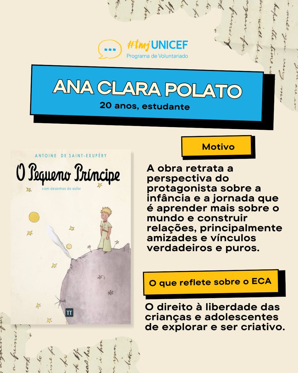 unicefbrasil's tweet photo. Neste #DiadoLivro, participantes do programa #tmjUNICEF, programa de voluntariado digital do UNICEF, trazem um pouco de nostalgia ao falar dos livros que marcaram a sua infância.
E aí, qual o livro que marcou a sua infância? Comenta pra gente saber 📖 https://t.co/qF3WXaO8t1
