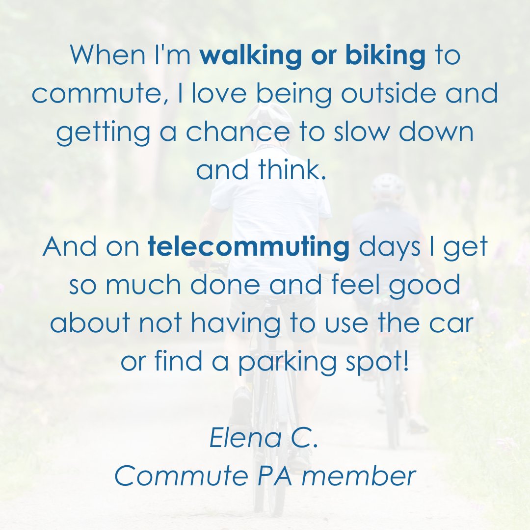CommutePA's tweet photo. We’re honoring Earth Day all month long! See what our Commute PA members have to say about their commute choices. https://t.co/zBiL79uO0y
