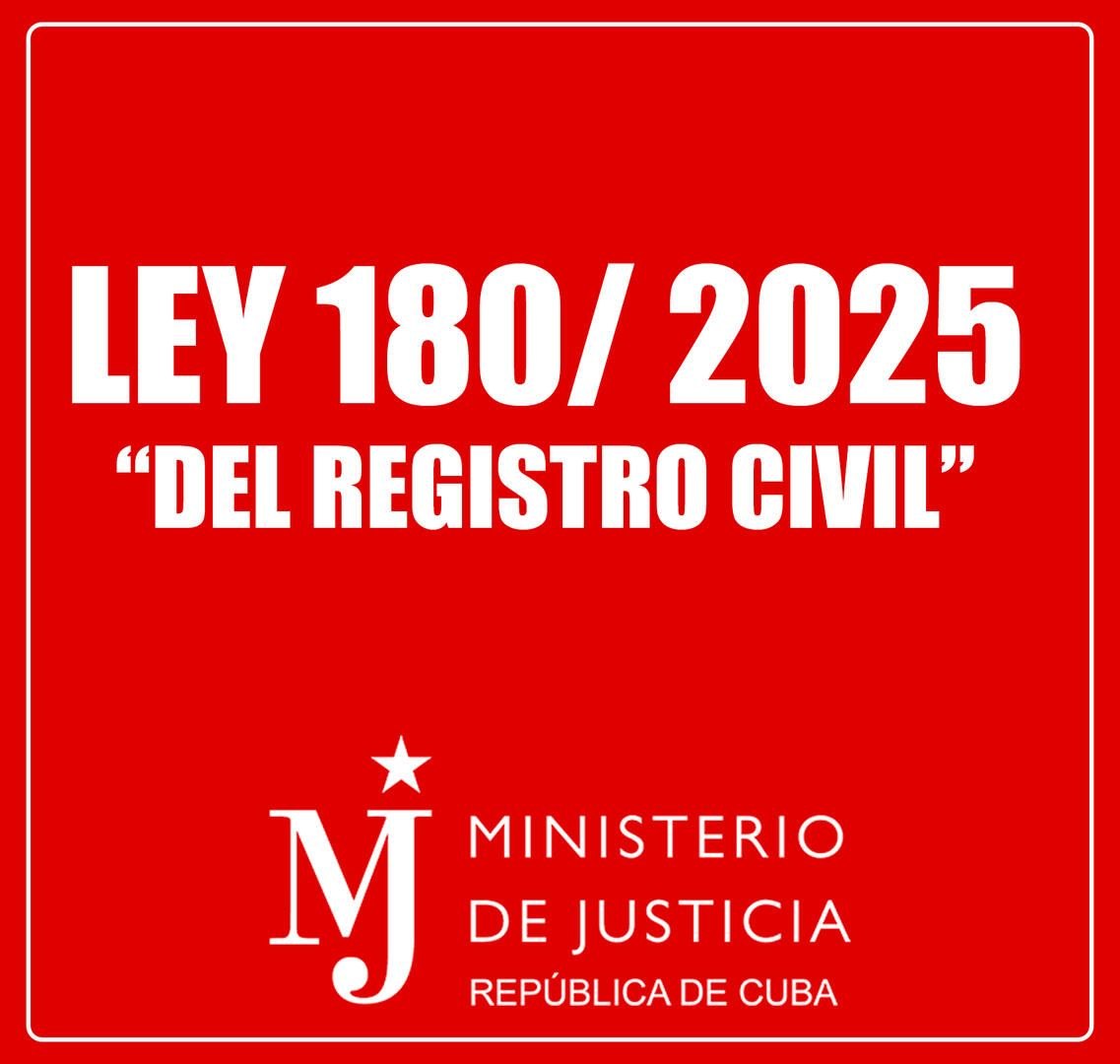 Con la implementación de la nueva Ley 180 del Registro Civil:
✅ Cada cubano tendrá un folio electrónico único con todos los hechos de su vida civil.
✅ Inscripciones en cualquier oficina).
✅ Unión afectiva, cambio de sexo registral.
#LeyDelRegistroCivil <a href="/justiciapinar/">@justiciapinar</a>