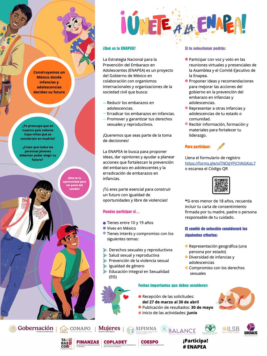 La  ENAPEA te invita a integrarte a un espacio donde podrás compartir ideas, puntos de vista y contribuir en la construcción de acciones para prevenir el embarazo adolescente y erradicarlo en la infancia.

Infórmate, participa y regístrate aquí:
tabasco.gob.mx/unete-enapea