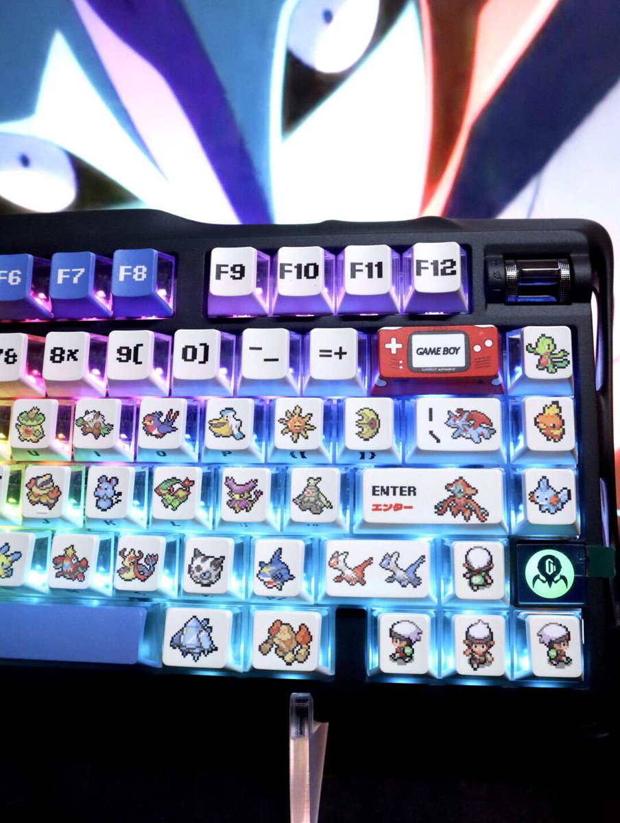 KeysFusion's tweet image. Our Pokemon Mega Evolution Three-Sided Translucent caps are built for the trainers who want their setups to SHINE. Matte PBT tops meet frosted PC sides for an extreme RGB blast.

#MechanicalKeyboards #pokemon #GamingSetup #Nintendo