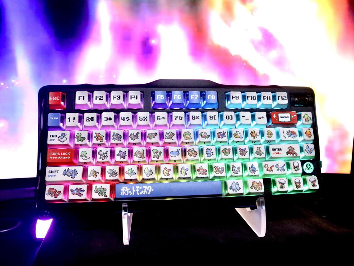 KeysFusion's tweet image. Our Pokemon Mega Evolution Three-Sided Translucent caps are built for the trainers who want their setups to SHINE. Matte PBT tops meet frosted PC sides for an extreme RGB blast.

#MechanicalKeyboards #pokemon #GamingSetup #Nintendo