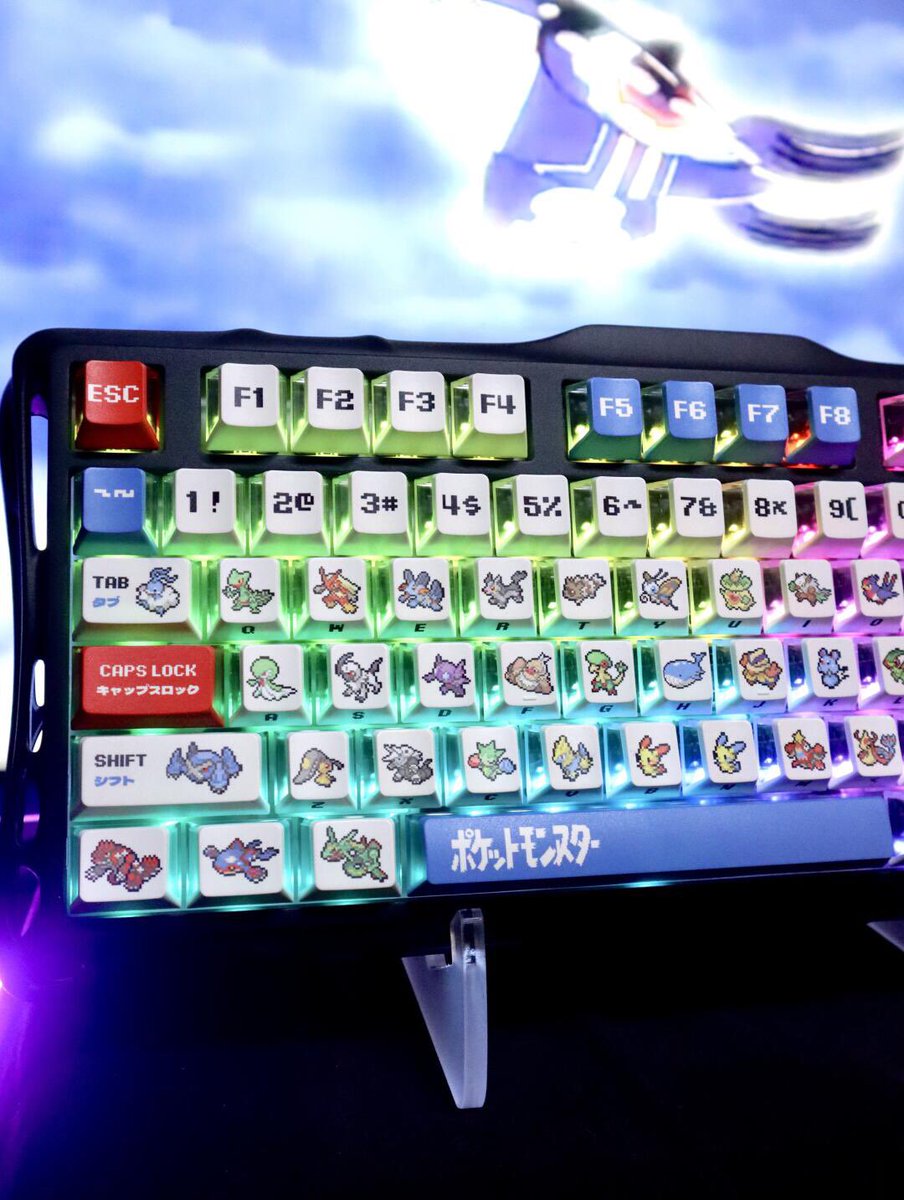 KeysFusion's tweet image. Our Pokemon Mega Evolution Three-Sided Translucent caps are built for the trainers who want their setups to SHINE. Matte PBT tops meet frosted PC sides for an extreme RGB blast.

#MechanicalKeyboards #pokemon #GamingSetup #Nintendo