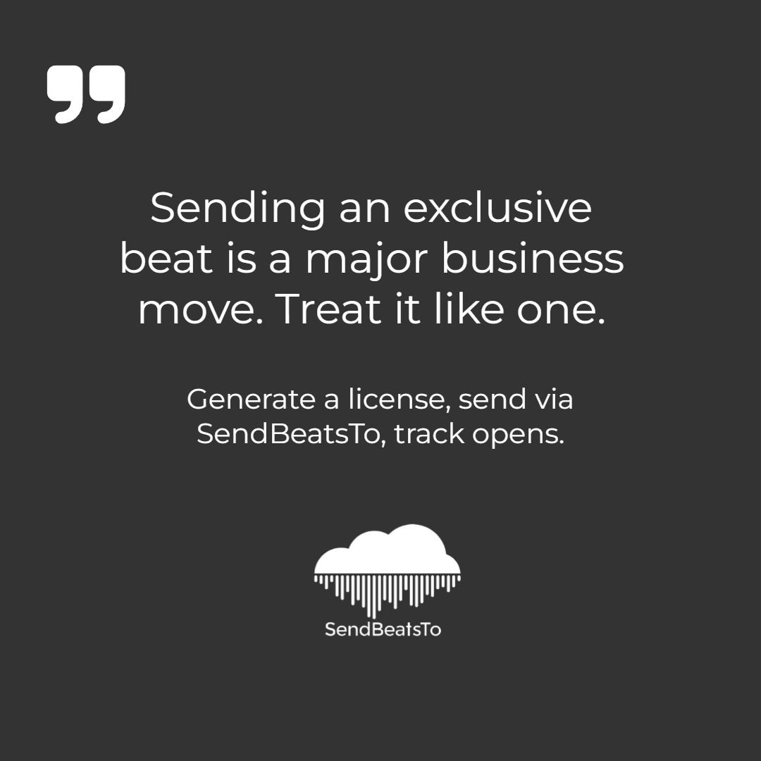SendBeatsToHQ's tweet image. Sending an exclusive beat? Make it a business move.  

Use SendBeatsTo to generate the Exclusive License + track opens in real time.  

#musicproducers #SendBeatsTo