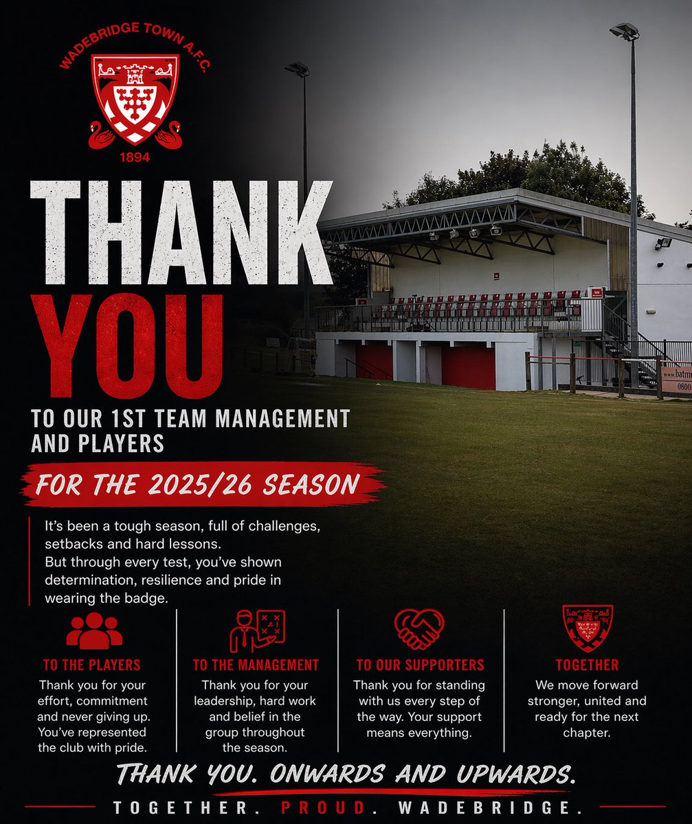 WadebridgeTown's tweet photo. 3/3: And to our supporters - your backing, home and away, means everything to this football club.
We move forward together - stronger, united and ready for the next chapter.
Thank you. Onwards and upwards.
β€οΈ Together. Proud. Wadebridge. β€οΈ
#utbb #wadebridgetown #thebridgers https://t.co/tOvM0VM6sx