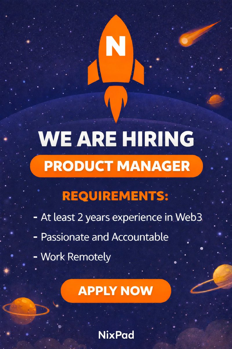 NixPad_1's tweet photo. 🚀 NixPad is expanding!
Looking for a passionate Product Manager with Web3 experience to join our growing team.
If you’re accountable, driven, and ready to build the future — we want you.
📩 DM us your resume to apply now.

#Hiring #Web3Jobs #RemoteJobs https://t.co/DipkZw90pn