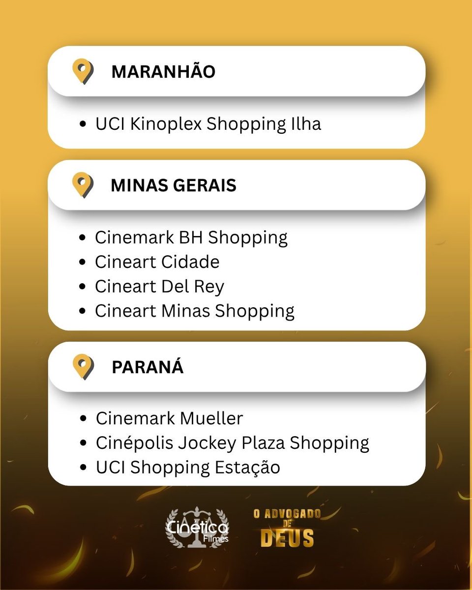 CineticaFilmes's tweet photo. Novo circuito nas telonas! O advogado de Deus disponível nas salas abaixo. Não deixa pra depois… https://t.co/cZorQA1X2N