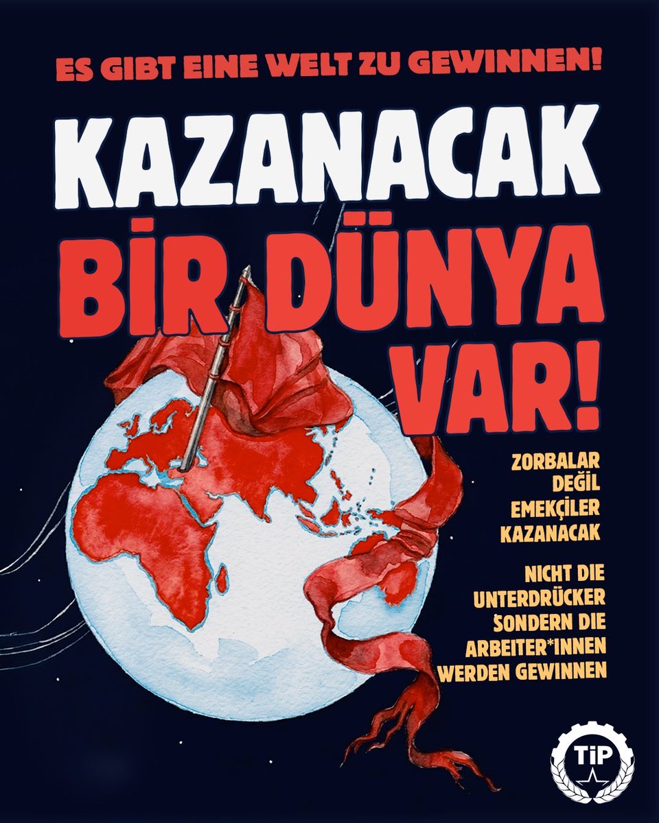 tipalmanya's tweet photo. Kazanacak bir dünya var!

Bir avuç zengin savaşlarla, yıkımla dünyayı karartıyor.
Biz ise daha çok çalışıyor, daha az kazanıyoruz.
Bu karanlığı dağıtmak bugünün görevi.
Emeğin egemen olduğu bir dünya için Almanya'nın dört bir yanında 1 Mayıs'ta alanlarda buluşalım! https://t.co/U9uueJzDGG