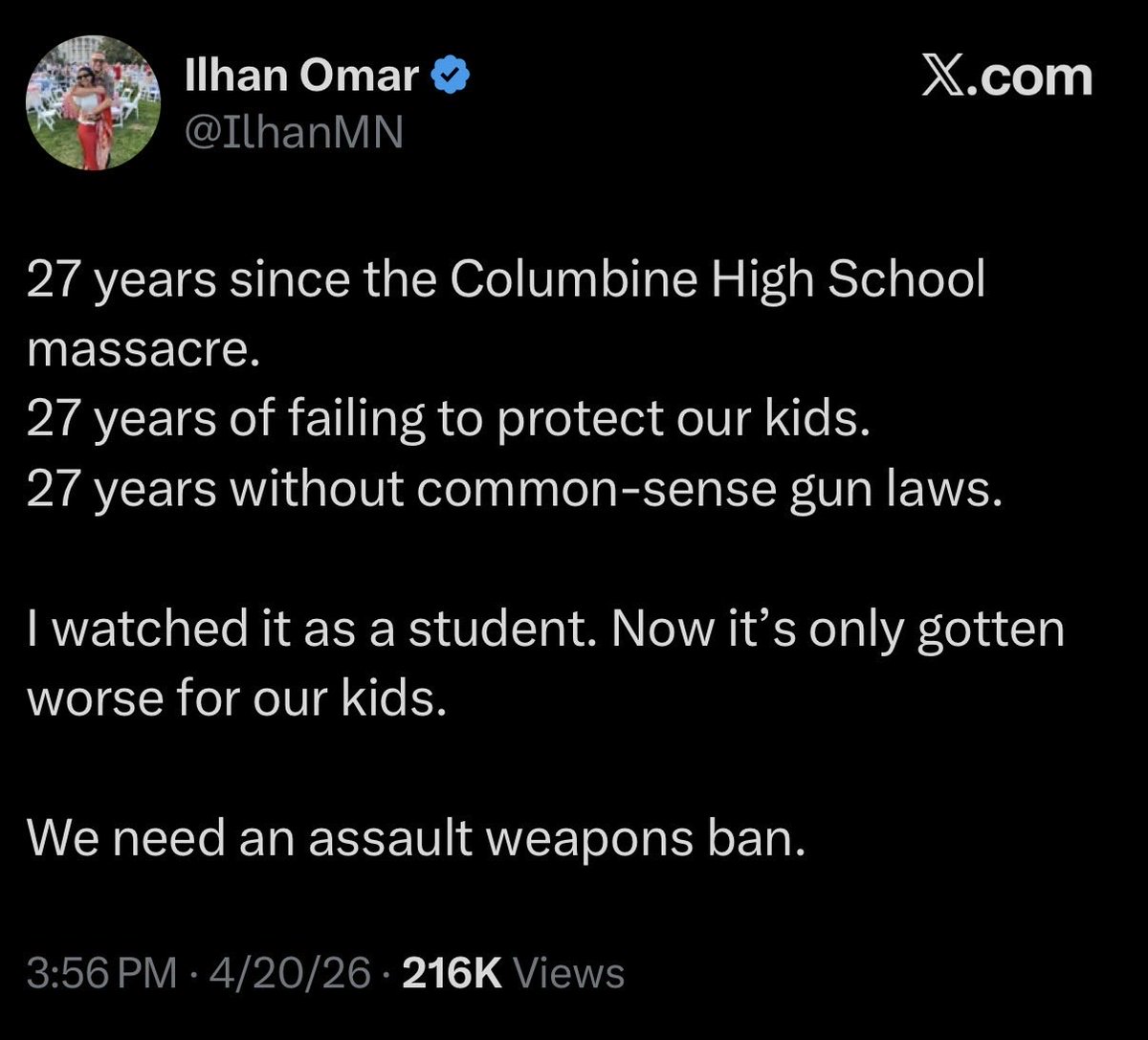 Her father was a colonel in a genocidal communist government. There's only one real reason she wants to disarm you.