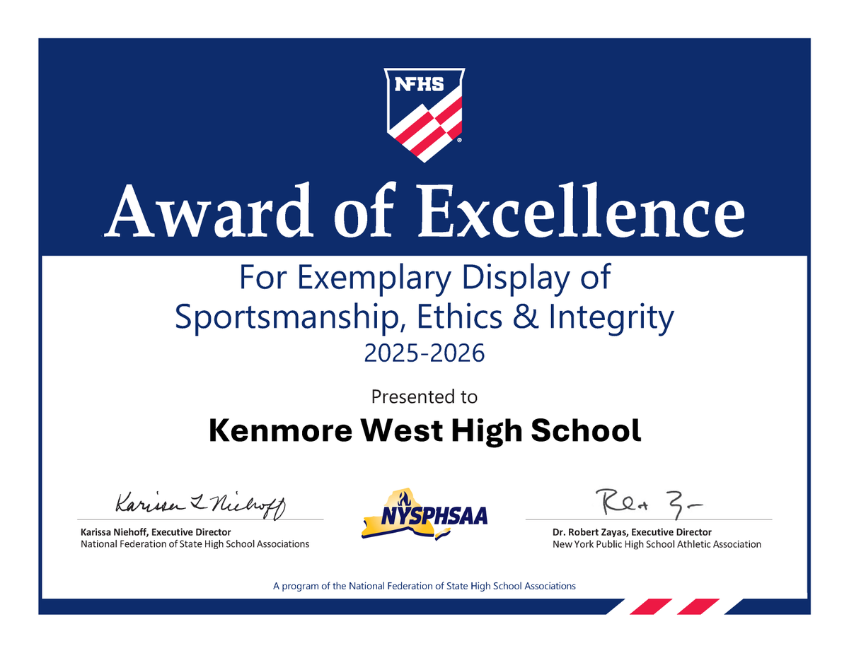 KenTonAthletics's tweet image. Kenmore East and Kenmore West Athletics are proud to receive a NYSPHSAA Sportsmanship Certificate in recognition of our commitment to promoting positive sportsmanship. #Bulldogs #BlueDevils