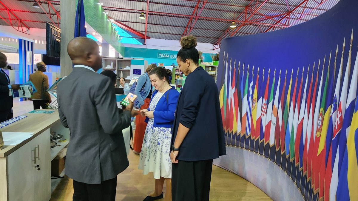 FAOZimbabwe's tweet photo. 🇪🇺 At the EU Pavilion @euinzim during #ZITF2026, FAO’s @PatriceTalla explored impact-driven initiatives under EU partnership, including the #FISH4ACP & #ZRBF2 projects, key to strengthening resilient livelihoods and sustainable agrifood systems. 🌍🌱 #Partnerships #ZeroHunger https://t.co/ucXcBgZbso