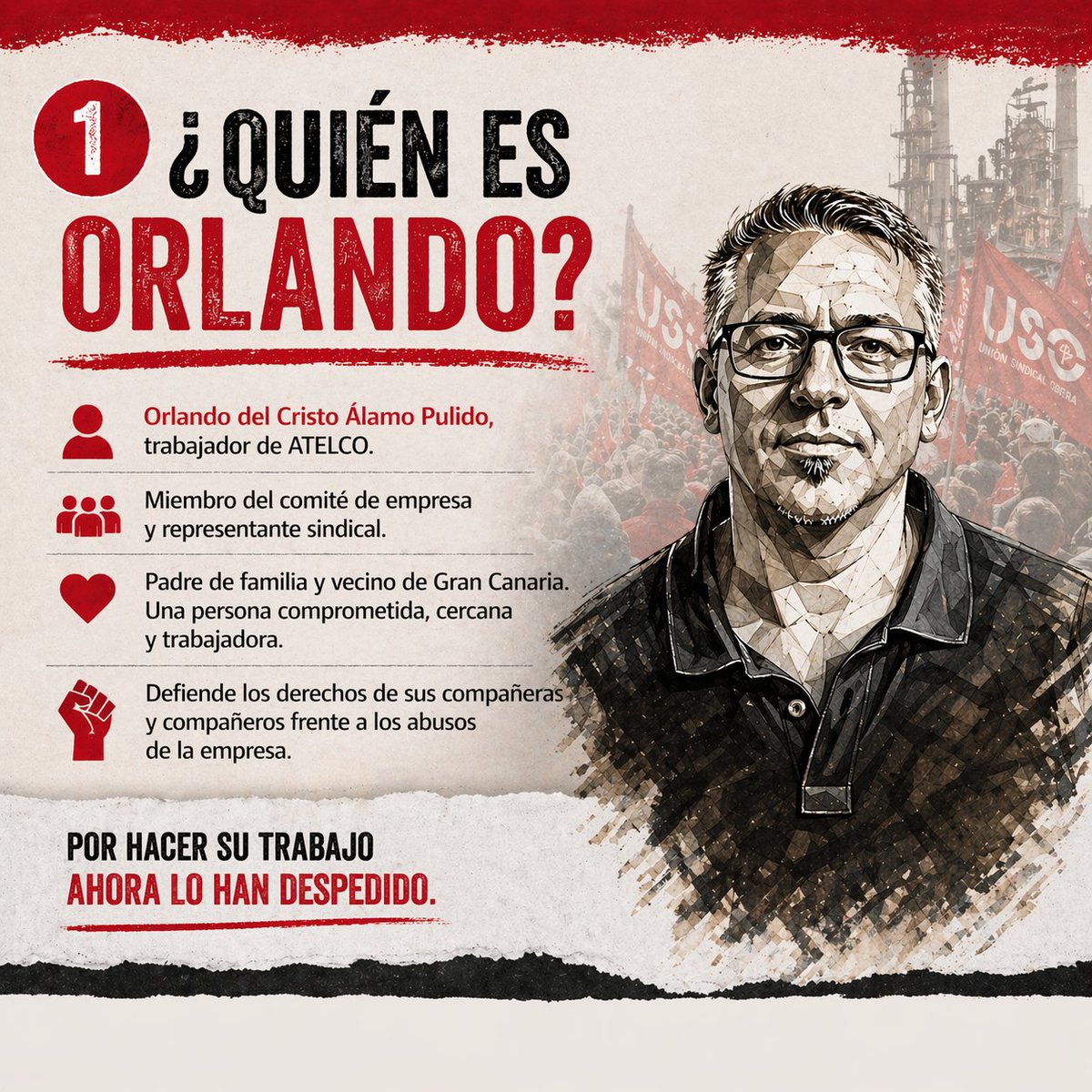 canariaspcc's tweet photo. 🚫 No es un caso aislado.
Es represión sindical.

Hoy lo explicamos claro 👇
Porque esto no va solo de ATELCO o Glovo.

Va de cómo funciona el sistema cuando nos organizamos.

#RepresiónSindical #1deMayo #LuchaObrera
@USOCanarias 
@CCOOCanarias https://t.co/oeiqMibwoP