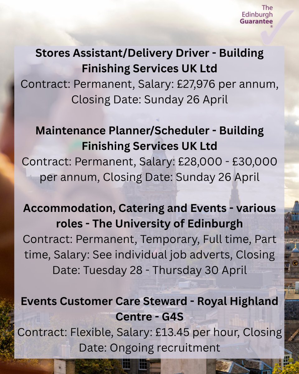 edinguarantee's tweet image. Read our 📸snapshot📸 of some brand new jobs that have been added to our jobs board! 

For more information, visit:

edinburghguarantee.org/jobs-boards

#EdinburghGuarantee #JobOpportunities #EdinburghJobs