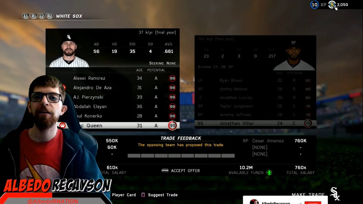 AlbedoRNATION's tweet photo. Yesterday On #MLBTheShow16 Livestream The @Brewers Were Trying To Get Me @AlbedoRNATION For Jonathon Villar &amp; Yes I Did Stay With The @whitesox Because Love This Team &amp; Am One Of The Best In The League (@MLB ) &amp; The Team!! WHY!!! https://t.co/a2R01OX3Ul