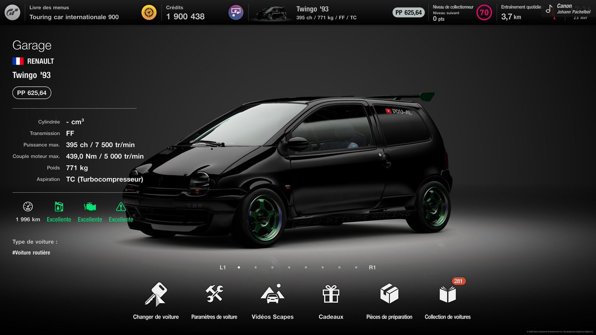 Cladounnet's tweet image. Petite note : Une Renault Twingo n'est clairement pas faite pour aller à plus de 300 km/h, mais c'est rigolo. 🤣

#Renault #Twingo #GT7 #GranTurismo7
