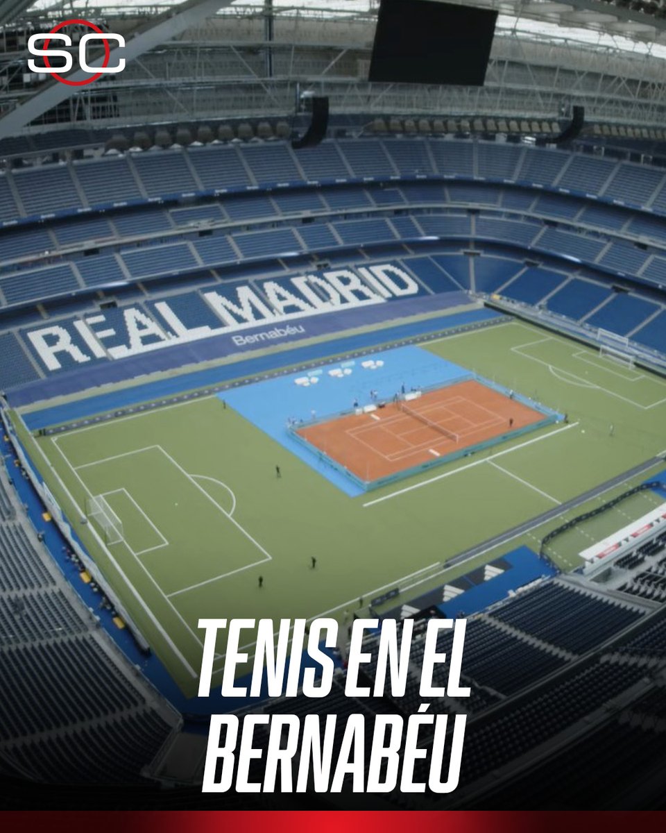 SC_ESPN's tweet image. 🤩 EL BERNABÉU CAMBIÓ EL CÉSPED POR EL POLVO DE LADRILLO

🎾 El estadio del Real Madrid se convirtió en una cancha de tenis: será utilizada para los entrenamientos del Masters y WTA 1000 de #Madrid

⭐ La inauguración estuvo a cargo de Nadal y Sinner, con invitados TOP como Jude