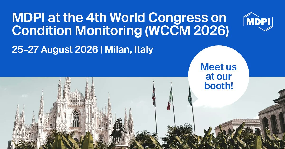 Sensors_MDPI's tweet image. 📢 Sensors at WCCM 2026 🇮🇹
🗓️25–27 August 2026
📍Milan, Italy
Join us to discuss the latest advancements in sensors, data acquisition, and signal processing. Stop by our booth to meet the team! 👋
🔗 More info: aimnet.it/wccm2026/
#WCCM2026 #Sensors #ConditionMonitoring