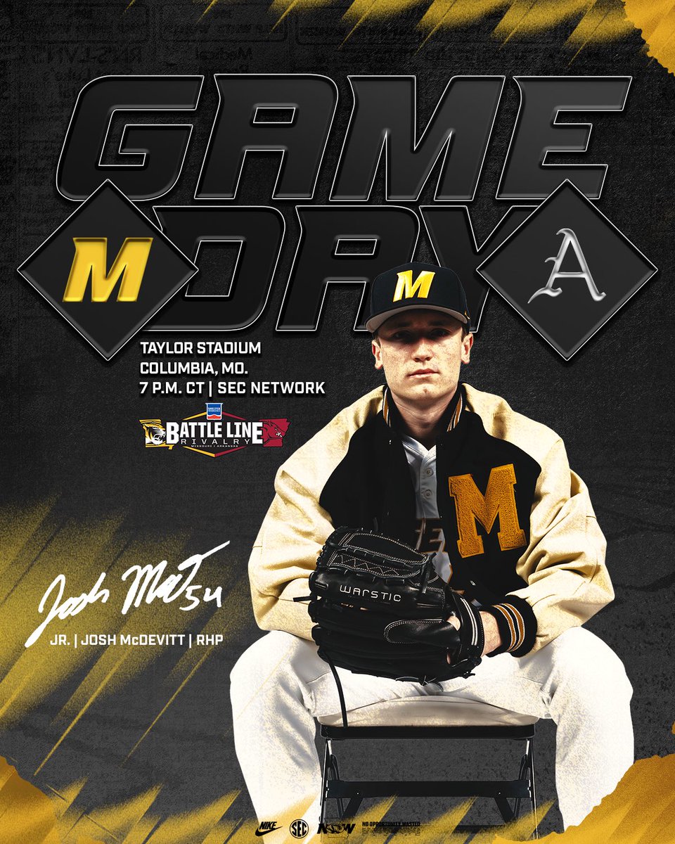 MizzouBaseball's tweet image. 📍Home Turf. @SEC Battle.

🆚 No. 24 Arkansas
⏰ 7 P.M. CT
🏟️ Taylor Stadium
📍 Columbia, Mo.
📺 SEC Network
📻 bit.ly/46BxOvs
📊 bit.ly/4qXCP8Z

#MizzouNOW