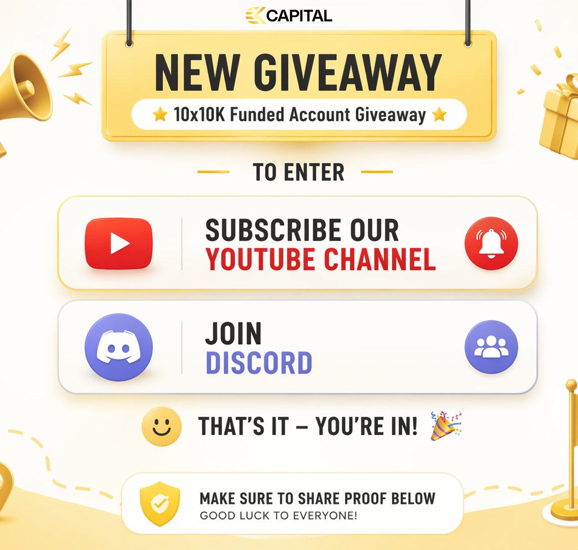 New Giveaway 🚀
10 × $10,000 funded accounts

Enter:
• Join Discord: discord.gg/hfQKmWP7wa
• Subscribe YouTube: youtube.com/@ckcapitaluk

Comment with proof to confirm your entry.
Don’t miss it!