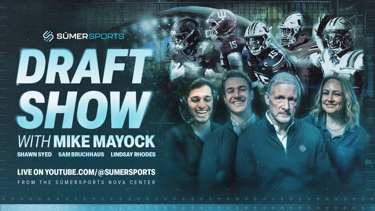 SumerSports's tweet photo. Join us LIVE on YouTube for Round 1 of the NFL Draft with former NFL GM @mikemayock , @lindsay_rhodes , @sambruchhaus & @SyedSchemes
advanced analytics 🤝 NFL experience
Tune in here:
🔗: https://t.co/APlYx1JXDI
#SumerSports #NFLDraft https://t.co/z3vAFOLrO4