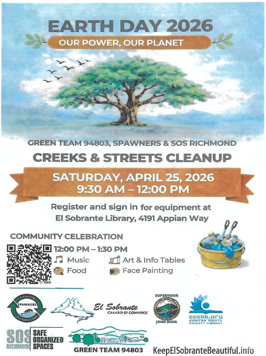 WestCountyWD's tweet photo. Looking for something fun to do this weekend while celebrating Earth Month?  Join the Richmond Green Team 94803, the SPAWNERS, &amp; SOS Richmond for a Creeks &amp; Streets Cleanup!🌍

Hope to C U this Saturday at 9:30 a.m. @ the El Sobrante Library and feel good about being green!💚 https://t.co/7VWCBqA4cI