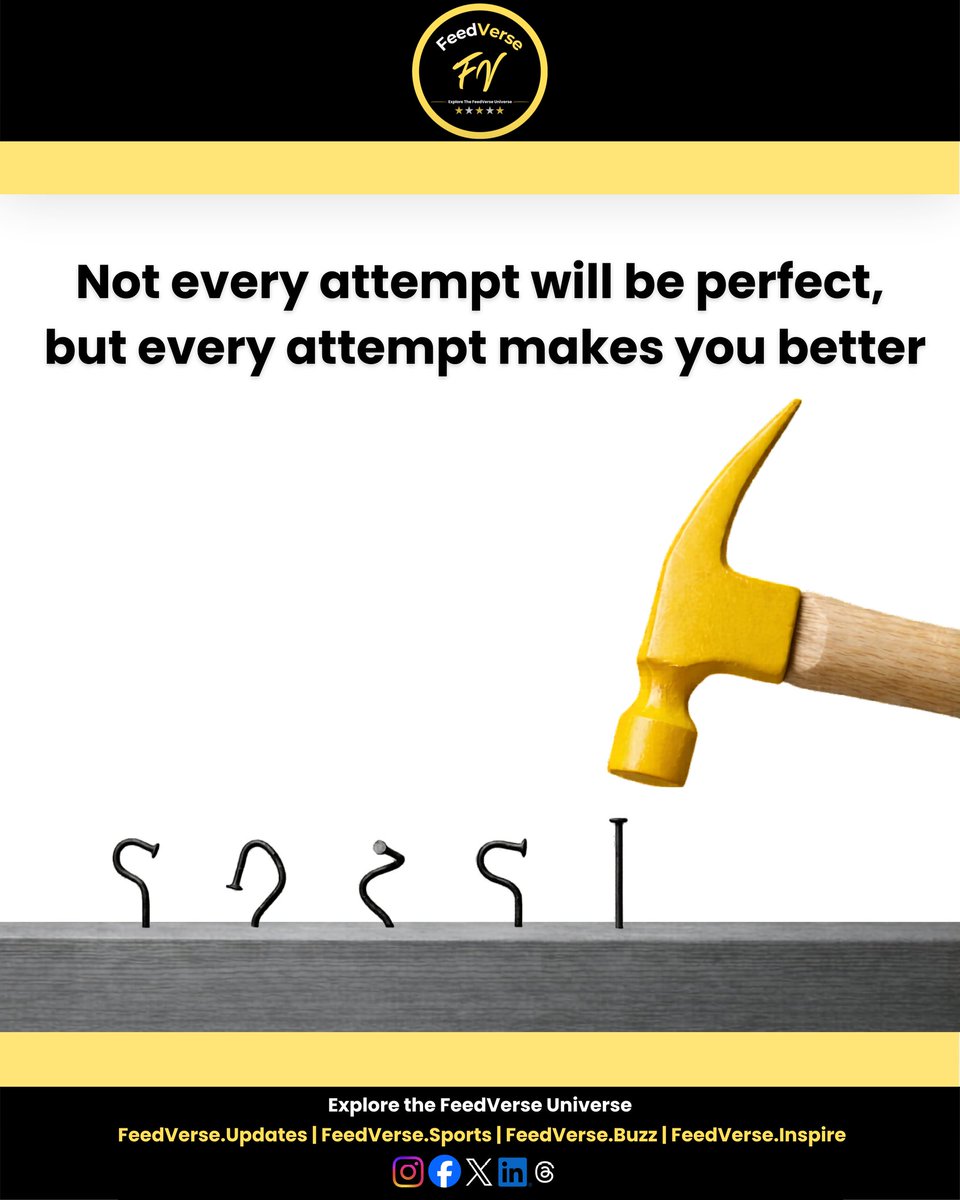 feedverse_media's tweet image. Not every attempt will be perfect, but every attempt makes you better.
Each step forward, no matter how small, builds experience, confidence, and resilience.

#FeedVerse #Selfgrowth #inspire #motivation