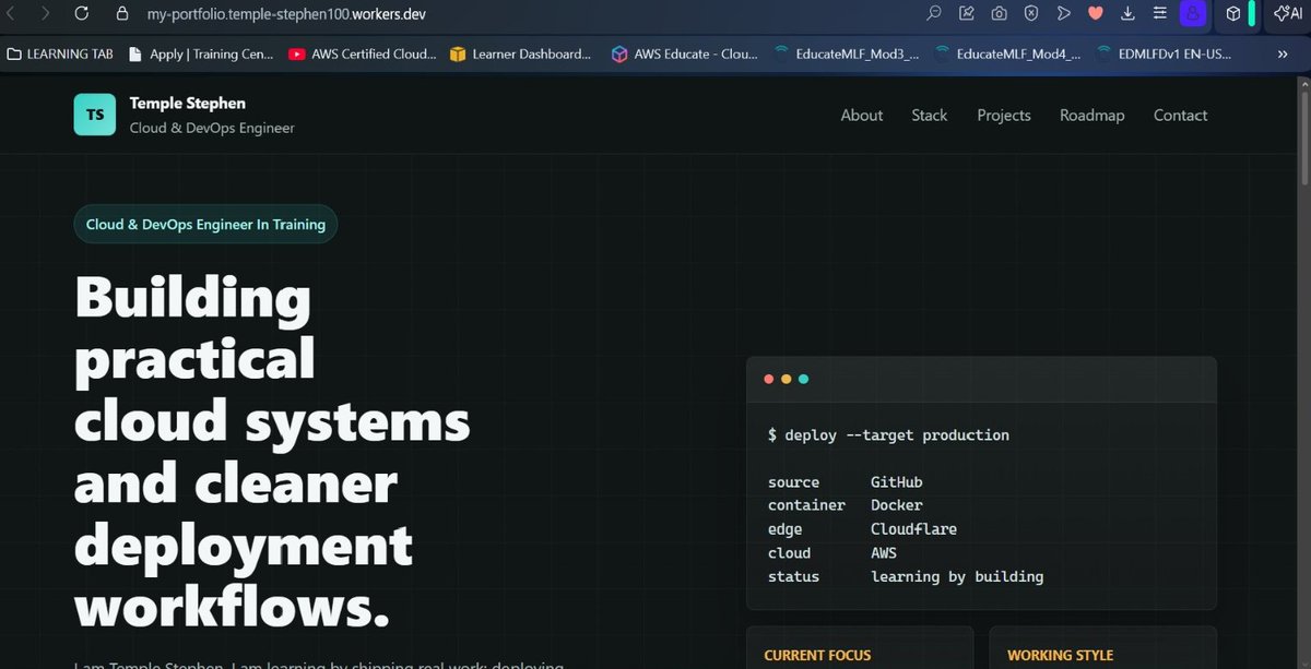 Temple_Stephen1's tweet photo. I’m currently focused on building real world experience in Cloud and DevOps by deploying projects and improving how systems are built, automated, and delivered.

This portfolio reflects my hands-on journey working with tools like GitHub,etc. https://t.co/ru78CMvxsY https://t.co/ZdYz07FgQR