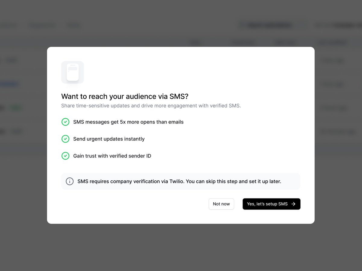 Modal - SMS campaign setup
