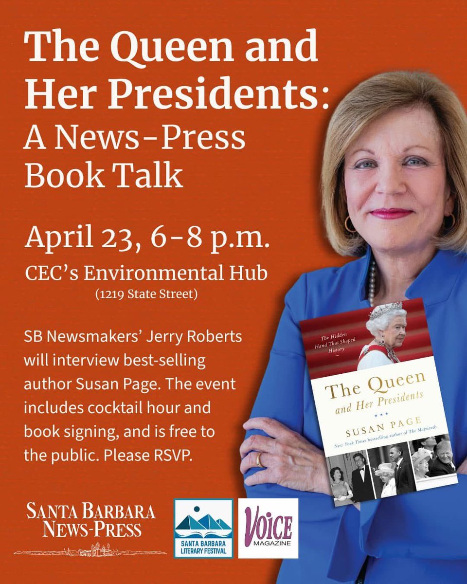 tvsantabarbara's tweet image. TVSB is filming tonight’s Susan Page book talk at @SBNewsPress — The Queen and Her Presidents with Jerry Roberts of SB Newsmakers.
Free. Live. And coming to your screen soon.
This is community media doing its thing. 🎬 @SusanPage 
#TVSB #SantaBarbara #SusanPage