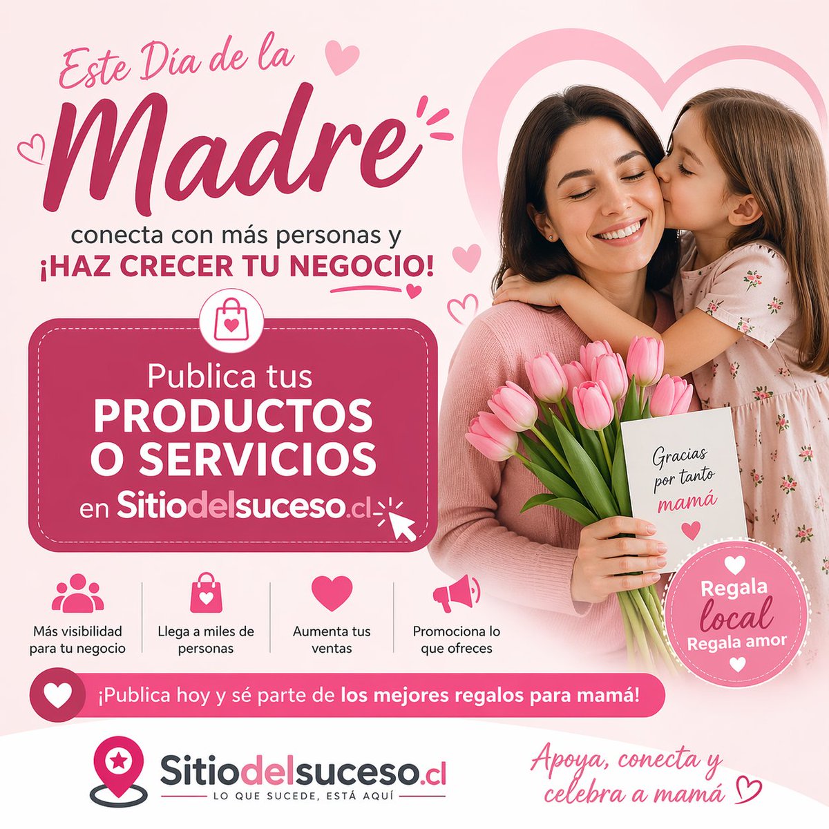 sitiodelsuceso's tweet photo. 🌷 Este Día de la Madre haz visible tu emprendimiento. Publica tus productos o servicios en https://t.co/FW85gB7Udq y llega a más clientes en una fecha clave para vender.

Comunícate con nosotros por interno. https://t.co/ZvLeSgPmES