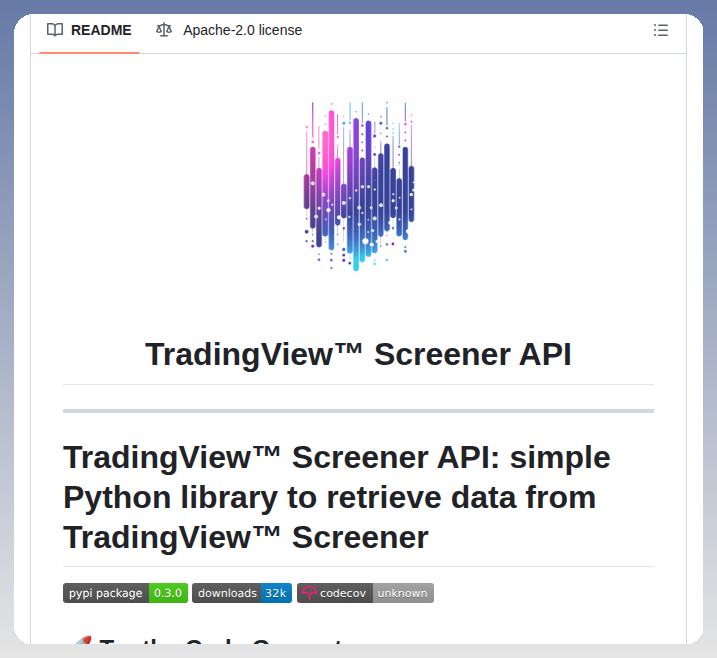 Python library for TradingView Screener API

github.com/deepentropy/tv…