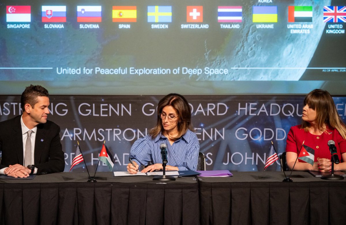 AmbKawar's tweet photo. Today, Jordan formally joins the Artemis Accords at NASA Headquarters in Washington, D.C.—marking a new chapter in over 77 years of U.S.-Jordan partnership.🇯🇴🚀 🇺🇸

This step extends a longstanding partnership in diplomacy, security, and development into the realm of space—advancing cooperation in science, innovation, and exploration.

Jordan combines a highly skilled talent base—guided by His Royal Highness Crown Prince Al Hussein bin Abdullah II—with a strong push into AI, advanced manufacturing, and space, while offering unique sites like Wadi Rum, often described as “Mars on Earth”, for research, testing, and simulation in support of future missions.

#Jordan #ArtemisAccords #NASA #SpaceDiplomacy